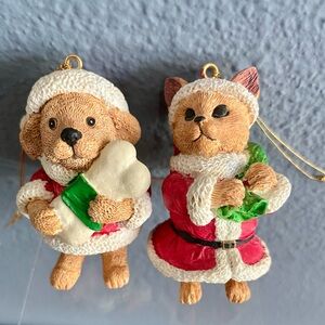 Vintage Santa Dog & Cat Christmas Ornament Set